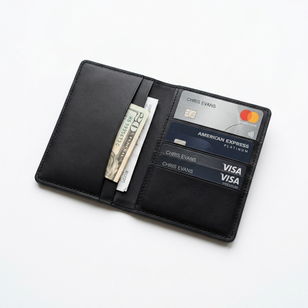 Leather Card Wallet - Black